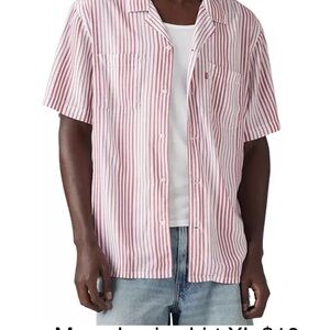 Levi's Men's Red and White Striped Casual Shirt